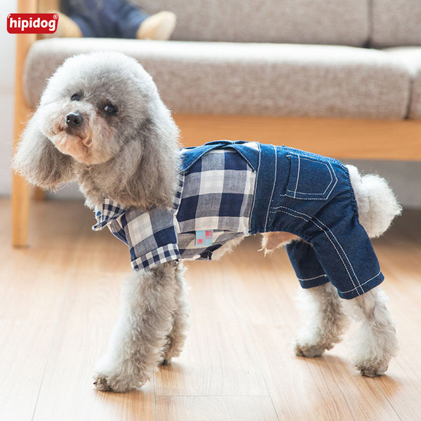 Hipidog Pet Dog Cat Plaid T-Shirt Jeans Strap Pants Spring Summer Jumpsuit Fashion Rompers For Small Dog Chihuahua Yorkshire