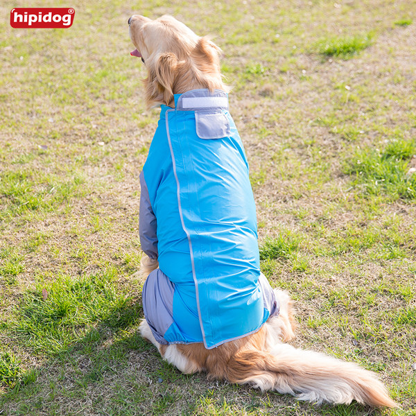 Hipidog Large Dog Stitching Hoodie Raincoat Jumpsuit Pet Dog Raincoat Clothes Apparel for Labrador German Shepherd Akita Samoye