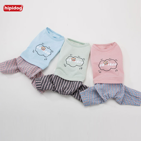 Hipidog Pet Dog Bear Letters Printed T-shirt Striped Pants Spring Summer Stitching Jumpsuit Lovely Cartoon Style Romper Clothes