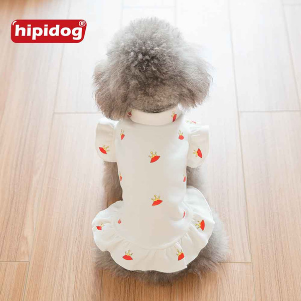 Hipidog Classic White Pet Dog Cat Hoodie Coat Autumn Spring Cute Printed Crown Skirt Dress Apparel for Teddy Poodle Small Dogs