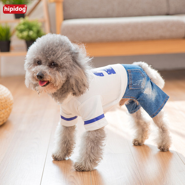 Hipidog Pet Dog Cat Spring Summer Letters T-Shirt Jeans Pants Jumpsuit Fashion Rompers For Small Dog Chihuahua Teddy Bichon