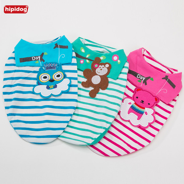 Hipidog Pet Cat Dog T-Shirt Elastic Cloth Striped Spring Summer Animal Label Vest Clothes for Chihuahua Poodle Small Dogs Cats