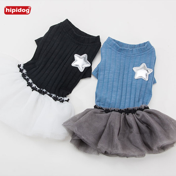 Hipidog Pet Dog Clothes Spring Summer Net Yarn Skirt Cat and Dog Stitching Dress With Star Chihuahua Princess Small Dogs Skirt