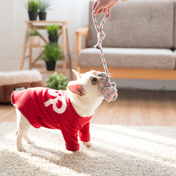 Hipidog Durable Cotton Biting Rope Wth Ball Toy Multi-Color Braided Knot Ball Chew Toy For Pets Dog Teeth Chewy Training Tool