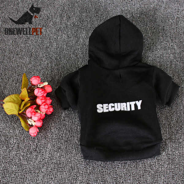 Onewellpet Brand High Quality Black Cotton Hoodie With Hat And English Word Of Security For Teddy And Other Pet Dogs