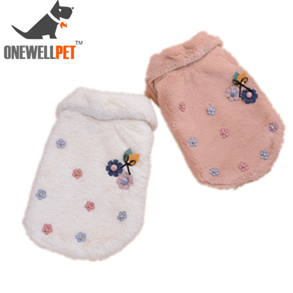 Two Colors Optional Onewellpet Brand New Peach Flower Plus Plush Cotton-padded Coat For Teddy And Other Small Pet Dogs