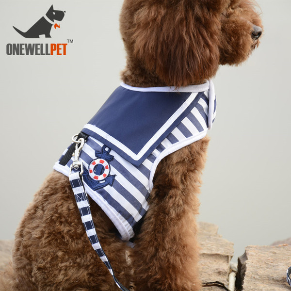 Onewellpet Brand Blue And Red Navy Striped Vest With Leashes And Cartoon Anchor S To XXL For Small Or Medium Pet Dogs