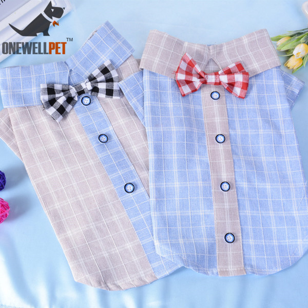 Onewellpet Brand Luxury Cotton Checkered Shirt Decorated With Bowknot And Buttons Is Suitable For Teddy And Other Small Pet Dogs