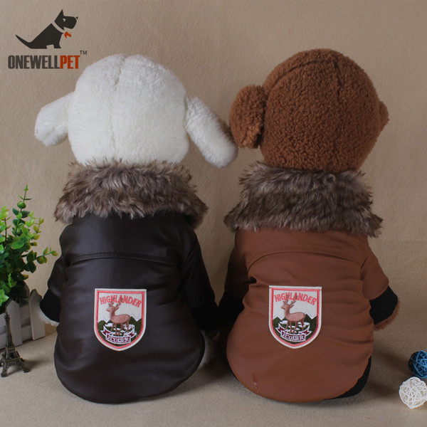 Onewellpet Brand Three Color Optional Fur Collar Leather Coat With Animal Pattern For Teddy And Other Small Pet Dogs