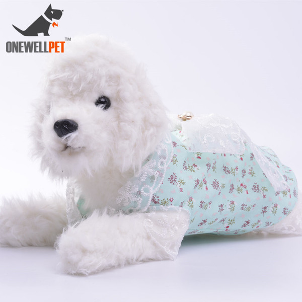 Onewellpet Brand Lace And Bowknot Watermelon Cotton Dress With Pattern Of Floral XS S M L XL For Small Or Medium Pet Dogs