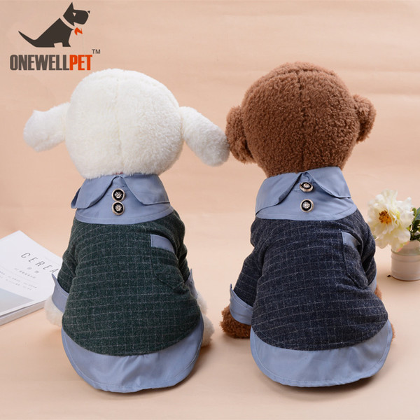 Onewellpet Brand Korean Version Plush Plaid Cotton Coat With Decorative Buttons And Pocket For Dobermann And Other Pet Dogs