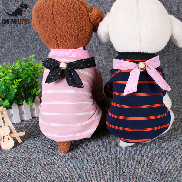 Onewellpet Brand Quality Cotton Stripes T-Shirt Decorated With Bowknot Is Suitable For Teddy And Other Small To Large Pet Dogs