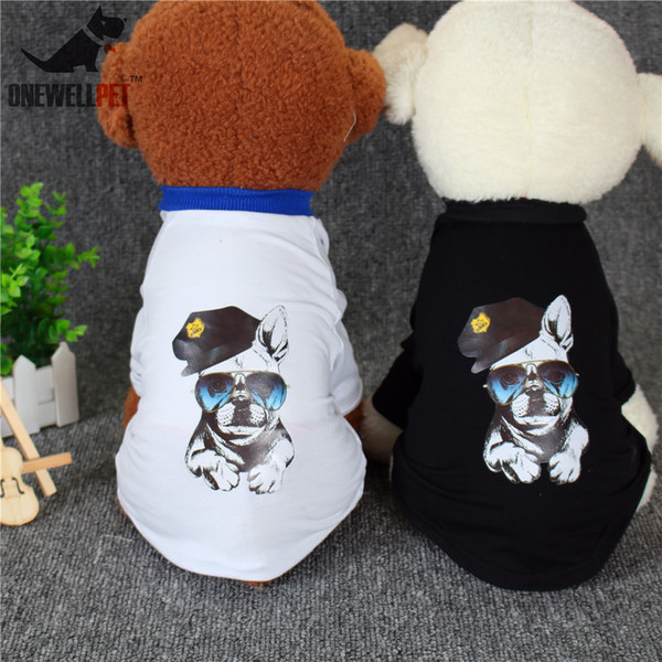 Onewellpet Brand Fashion Cotton White Black T-shirt Decoration Of Pug Pyrograph For Teddy and Other Small To Large Pet Dogs