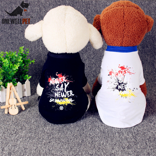 Onewellpet Brand Fashion Cotton White Black T-shirt Decoration Of English Pyrograph For Teddy and Other Small To Large Pet Dogs