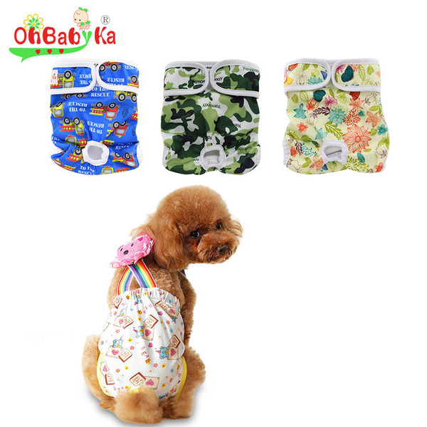 Ohbabyka Brand Pet Dog Pants Reusable Dog Diaper Cover Nappy Changing 100% Ployester Washable Dog Diapers Couche Lavable Panties