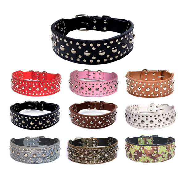 studded large dog collars Pet Large Premium Leather PU Fashion Dog Collar Heavy Duty Big Spiked Dog Collar with Mushrooms Nails