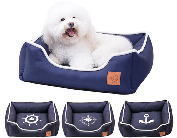 Pinco Navy Waterproof Bolster Pet Bed Dog Bed Four Seasons Common Bed, Removable & Washable Cover and Extra Comfy Cotton-Padded