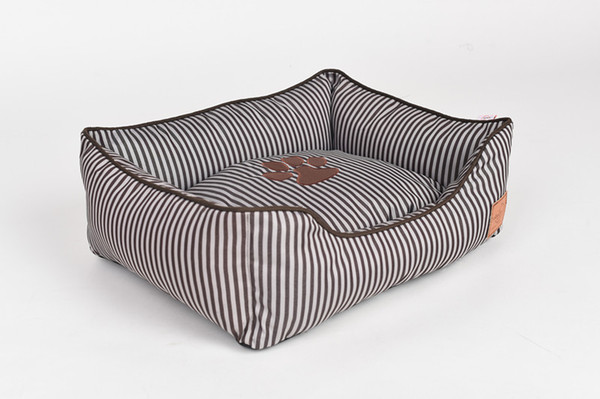 Pinco Coffee Stripe Solid Pet Bed for Cat & Dog Cuddler with Removable Cover and Extra Comfy Cotton-Padded, 20