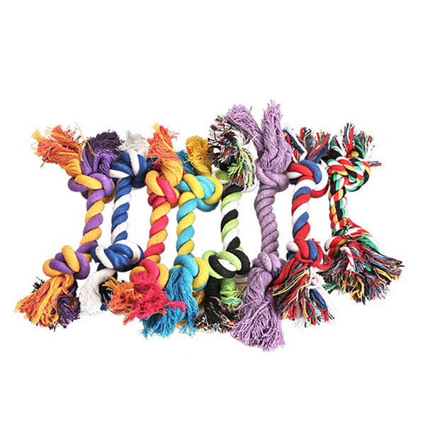 Pets dog Cotton Chews Knot Toys colorful Durable Braided Bone Rope 18CM Funny dog cat Toys