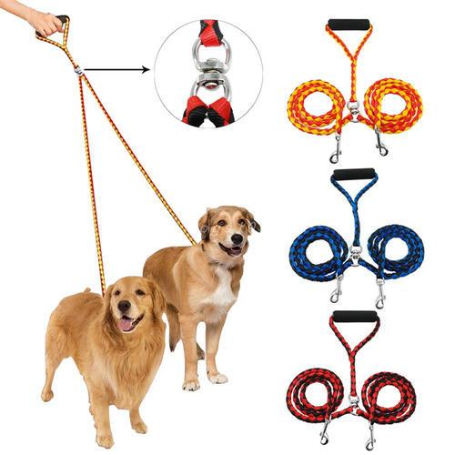 Double Dog Pet Leash Braided Tangle Dual Nylon Rope Leash Couple For Walking Training Two Dogs 3 Colors