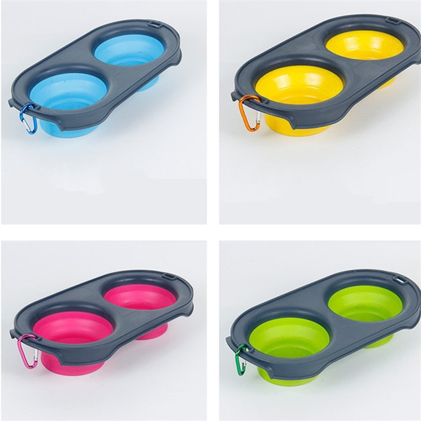 Collapsible Feeding Pet Food Bowls Silicone 4 Colors Cat Double Feeder Bowl Travel Eco Friendly Cat Foldable Dog Supplies6 66zx E1