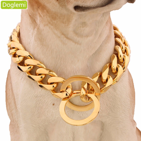 Doglemi 15mm 316l Stainless Steel Rose Gold Plated Cuban Dog Pet Chain Collar 24 &Quot ;