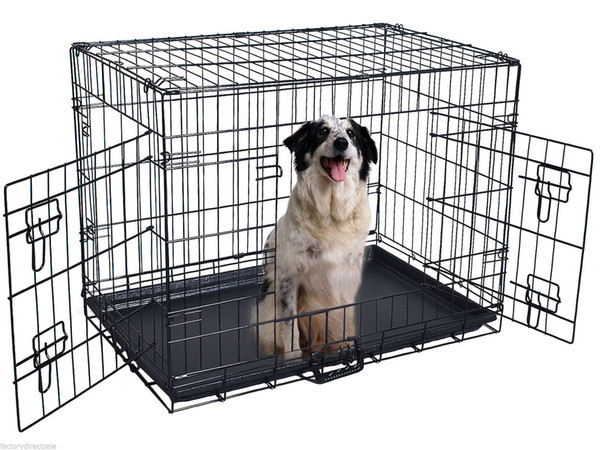 42'' 2 Doors Wire Folding Pet Crate Dog Cat Cage Suitcase Kennel Playpen w/ Tray