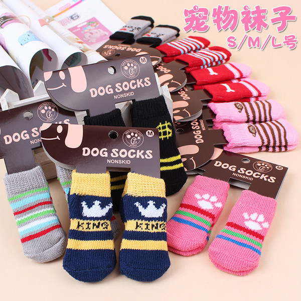 Hot pet dog cat warm socks for winter Cute Puppy Dogs Soft Cotton Anti-slip Knit Weave Sock Skid Bottom Dog cat Socks Clothes 4pcs/set