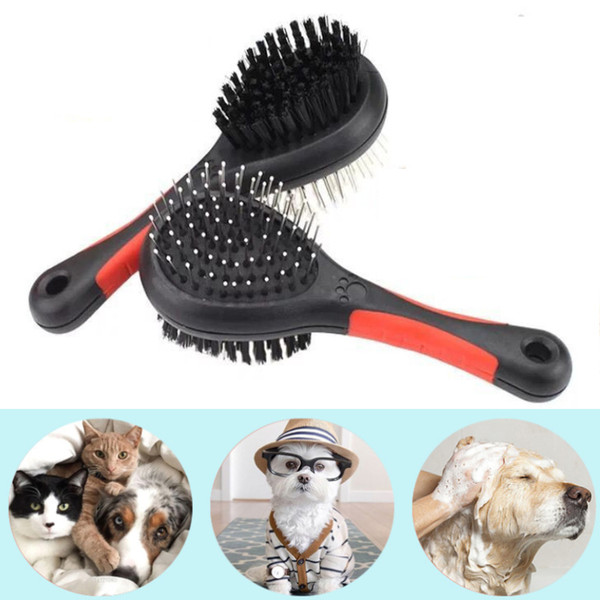 Double-Side Dog Hair Brush Pet Cat Grooming Cleaning Tools Plastic Massage Comb With Needle DHL SHip HH9-2115