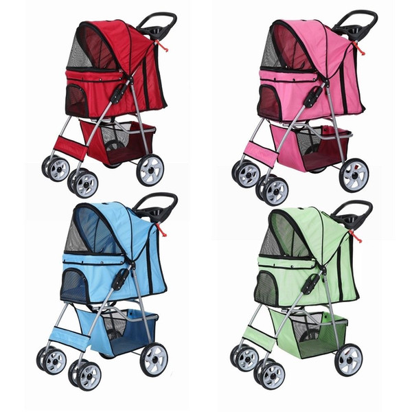 4 Wheels Confidence Deluxe Folding Four Wheel Pet Cat Dog Stroller Travel Carrier 4 Color