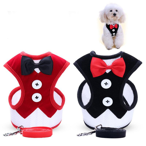 New Small Dog Evening Dress Bowknot Waistcoat Harness Leashes Set Walking Dog Pet Supplies Drop Ship 360031