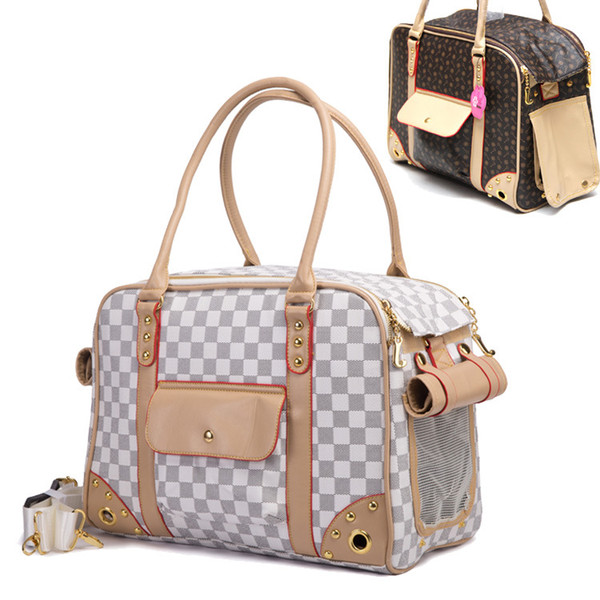 Pet cat small dog Travel luxury pu leather Carrier bag outdoor foldable portable dog Chihuahua carry tote shopping bag handbag