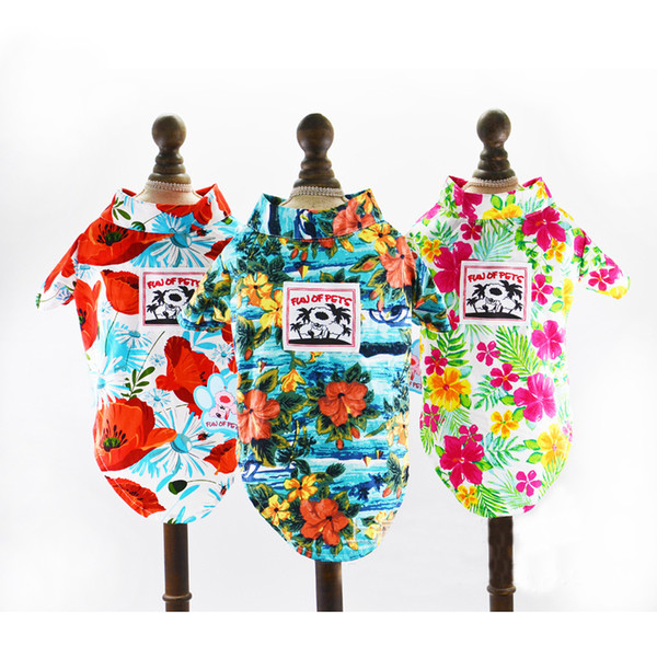 Dog T -Shirt Summer Cotton Hawaiian Beach Pet Vest Short Sleeves Puppy Cat Printed Floral Pets Shirts Clothes Doggyzstyle