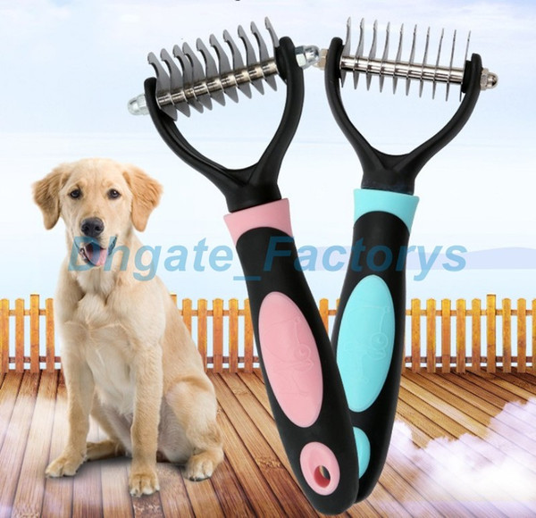 Cool Pink Blue Dogs Brush Dematting Grooming Deshedding Tool Trimmer Comb Rake Pets Puppy Brush Free Shipping