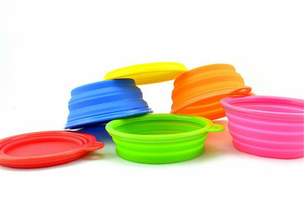 50pcs 8 colors Portable Pet Dog Cat Silicone Collapsible Feeding Feed Water Feeders Foldable Travel Food Bowls Dish Frisbee D626