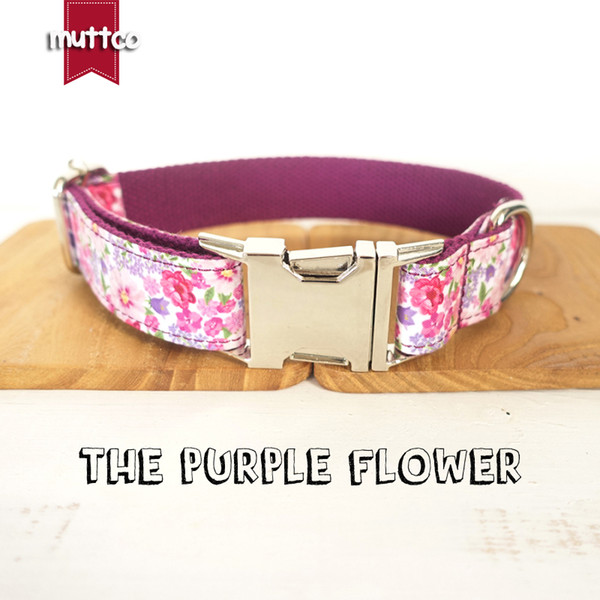 MUTTCO retailing personalized particular dog collar THE PURPLE FLOWER creative style dog collars and leashes 5 sizes UDC049