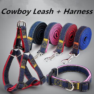 Pet Cowboy Rope Chain Adjustable Dog Harness With Leash Dog Nylon Leash For Puppy Blue Pink