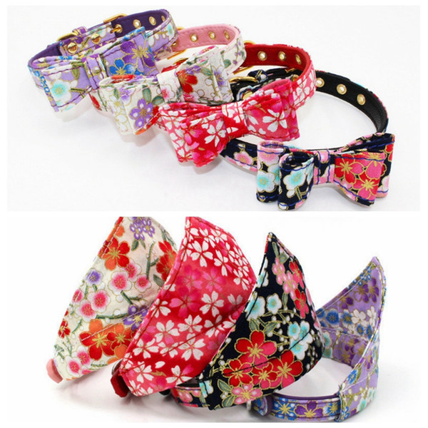 floral pattern bow knot dog collars Triangle Scarfs dog bandana collar for Puppy Cats Birthday Party Gifts Supplies