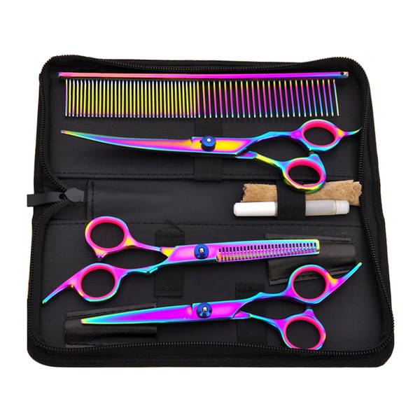 Hot Sale Pet Hair Cut Colorful Scissors Clippers Flat Tooth Cut Pets Beauty Tools Set Kit Dogs Grooming Hair Cutting Scissor Set