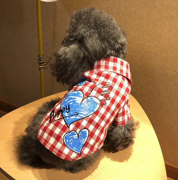 New Summer Plaid Love Dog Shirt Puppy 2 Color Pet Cat Vest Clothes For Smal Pet Xs S M L Xl