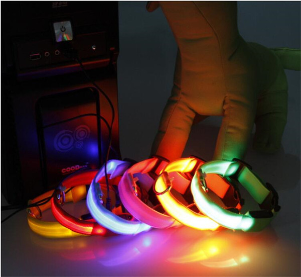 7colors LED Flashing Dog Collar Necklace Nylon Pet Leash Bones USB Colorful Cat Leads Luminous Dog Supply S-XL Size