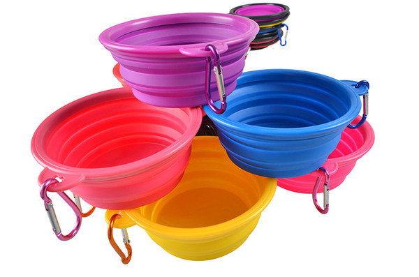 17 colors Portable Silicone Collapsible Dog Cat Bowl Puppy Pet Feeding Travel Bowl Foldable Pet Food water Bowl Feeder Dish w/Hook 300pcs