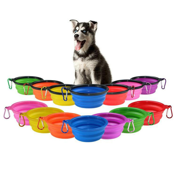 Silicone Folding dog bowl Expandable Cup Dish for Pet Cat Food Water Feeding Portable Travel Bowl portable water bowl with Carabiner 50pcs