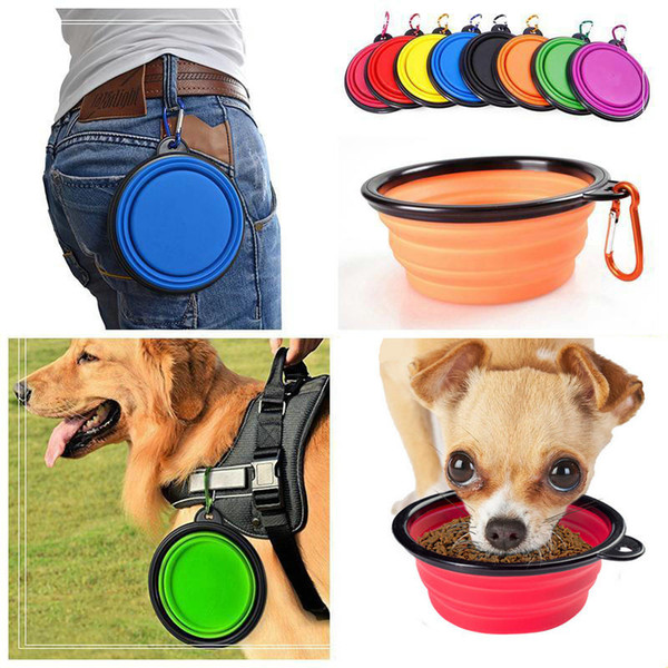 Dog Bowl Dog Cat Pet Travel Bowl Silicone Collapsible Feeding Water Dish Feeder portable water bowl for pet 17 colors 10pcs