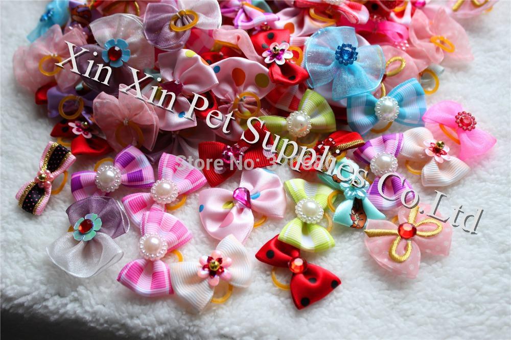 2015 New Wholesale Mix Styles 200pcs/lot Top Quality Pearls Style dog bows pet hair bows for Festival dog hair grooming products