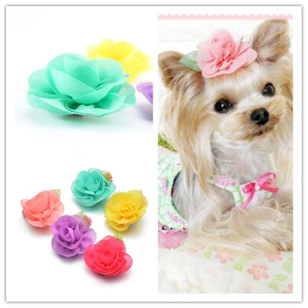 Pet Dog Cat Hair Clips Cute Pets Dogs Cats Beauty Supplies Chiffon Flowers Bows Beauty Accessories Headdress Dog Supplies