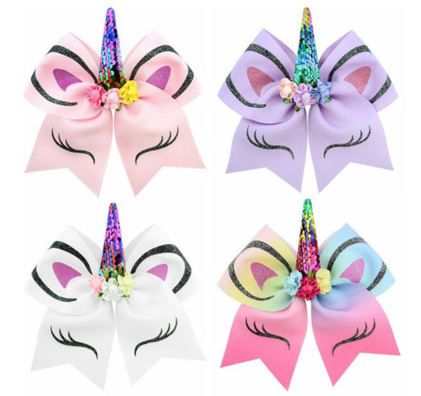 2019 Big Hair Bows Dog Grooming hairpin Pet child party clasp Rainbow Hairpin horn gilding flip sequin bow Clip