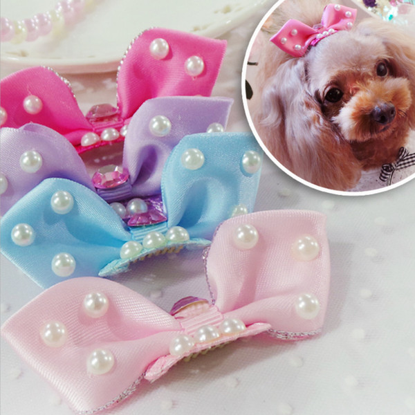 Pet Dog Comb Hairpin BB Hair Clips Handmade big bow pearl hair accessories cut Grooming Hair Accessories 20PCS/LOT