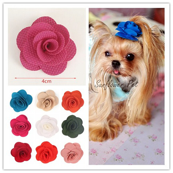 Cute Dog Hairpin Handmade Puppy Bowknot Fabric flower corn grain stereo rose flower Hair Clips Teddy Pet Hair Grooming Accessories