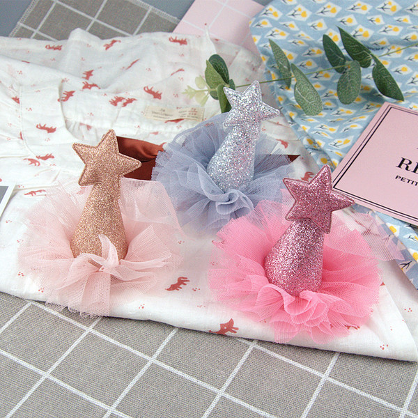 Dog Grooming Hairpin Little stars glitter pink lace hat hairpin Cute Cat Dog Pet Birthday Party Hat 12pcs/lot